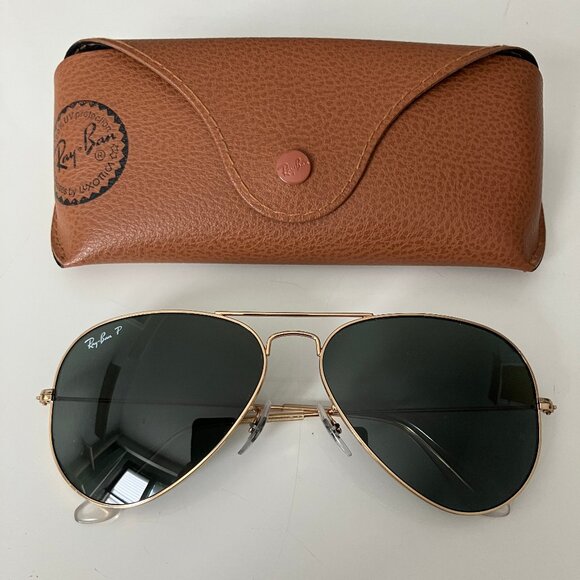 Ray-Ban Aviator Polarized G-15 Gold Sunglasses - Picture 1 of 7
